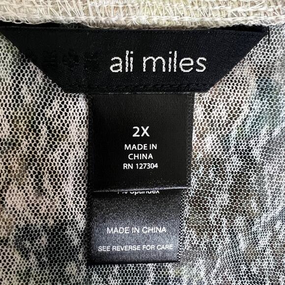 Ali Miles Open Front Kimono 2X Sheer Mesh Lace Multicolor Floral Peacock Feather - Picture 5 of 8